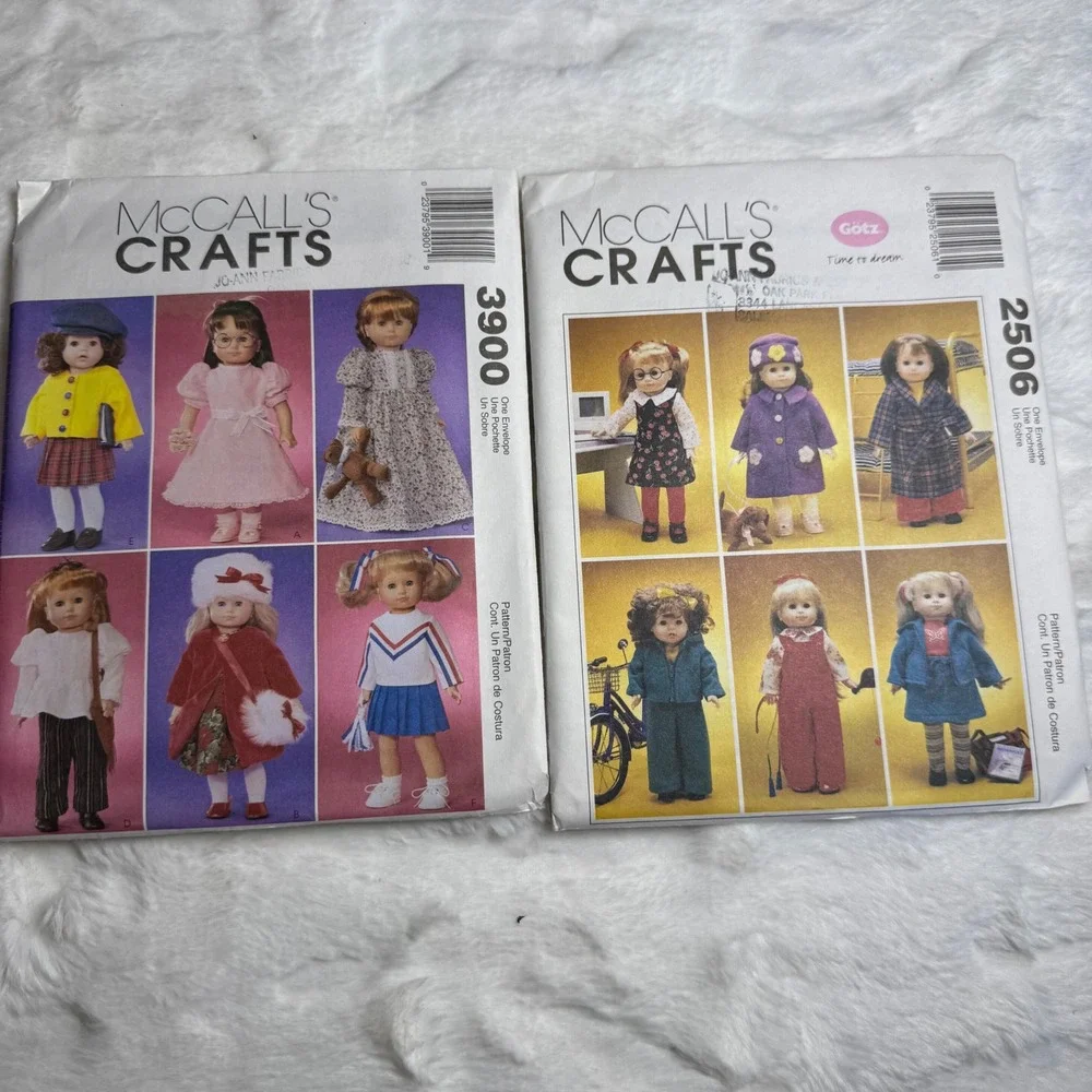 McCalls Crafts 18 Inch Doll Clothes Sewing Patterns 3900 2506 Lot of 2 Uncut